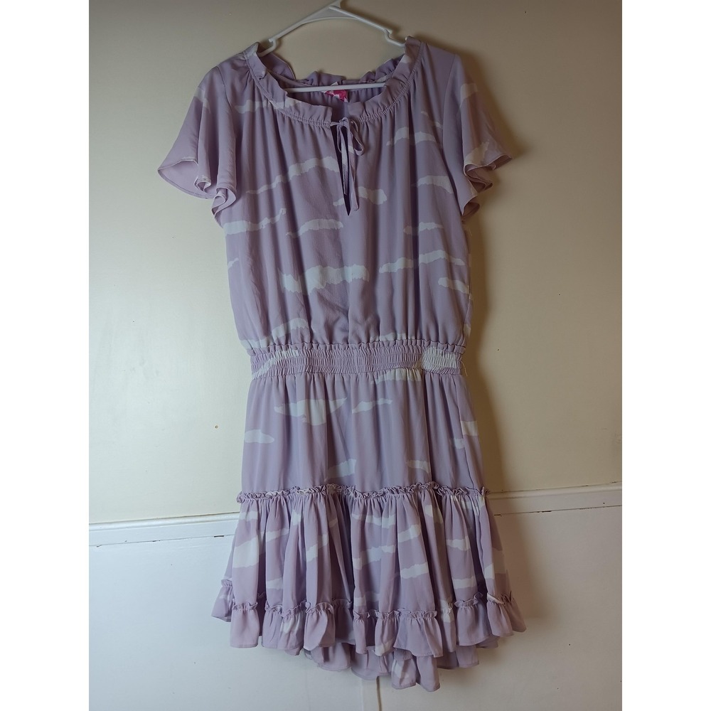 Buddy Love Dress Womens Medium Purple Tie Dye Ruffle Chiffon Sundress Lined